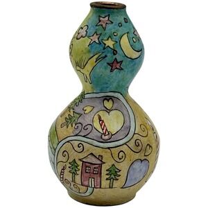 EMPRESS ARTS‎ Enamel Gourd Cat Rainbow Moon Star Bird House Miniature Vase